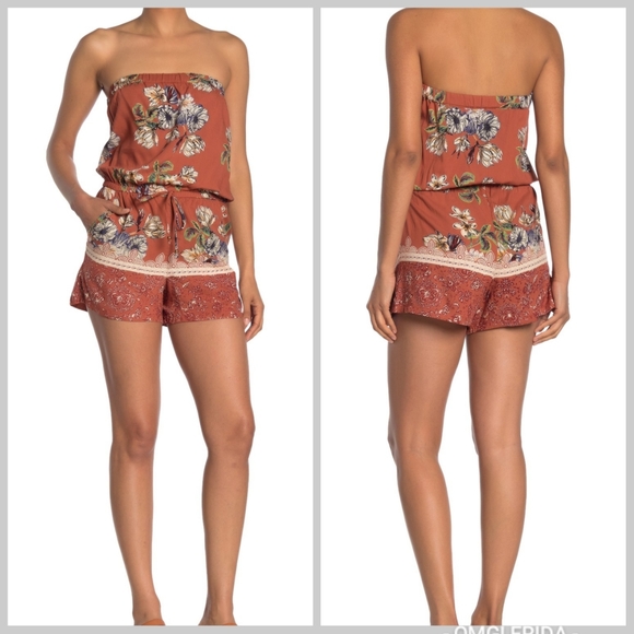 Angie Pants - Angie strapless floral romper